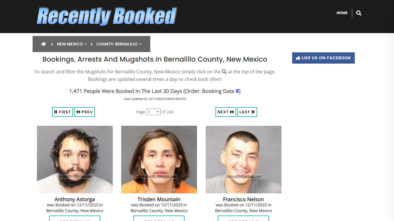 Bookings, Arrests and Mugshots in Bernalillo County, New Mexico